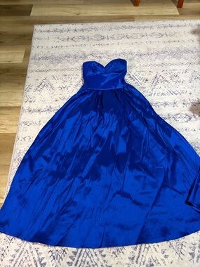 Fashion Nova Strapless Royal Blue Satin Ball Gown